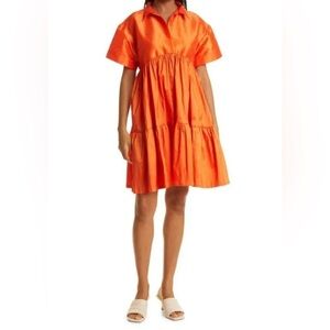 Kimberly Goldson Danni Tiered Ruffle Dress Preppy Short Sleeve Tangerine Orange